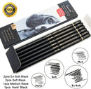 Brusarth Professional Charcoal Pencils Drawing Set - 6 Pieces Soft Medium and Hard Charcoal Pencils for Drawing, Sketching, Shading | Black — 4