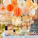 Orange-Peach Fall Boho Birthday Party Decorations - 62pcs Happy Birthday Banner, Beige Rustic Paper Lanterns, Streamers, Tissue Pom Poms, Burnt Orange Apricot Party Balloons, Fall Backdrop Decor | Orange Beige White — 5