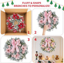 Pre-Lit Christmas Wreath for Front Door, 24 Inch Large Xmas Wreath for Holiday Decor, Battery Operated Xmas Lighted Wreath with Flower, Ball Ornaments & 20 LED Lights for Fireplace Window — 5