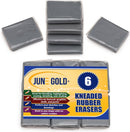 June Gold 6 Gray Kneaded Erasers, Moldable for Graphite, Charcoal & More | Medium — 1