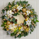 Christmas Wreaths for Front Door with Lights 24 Inch Prelit Christmas Wreath, Christmas Door Wreath with White Flowers, Gold Ornaments, Pine Cones, Greenery & Berries Indoor Outdoor — 6