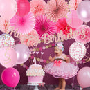 Hot Pink Boho Birthday Party Decorations - 62pcs Happy Birthday Banner, Pink Rustic Paper Lanterns, Streamers, Tissue Pom Poms, Rose Gold Blush Party Balloons, Birthday Decorations for Women Girl | Champagne Hot Pink — 6