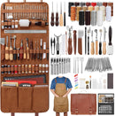 Leather Working Tooling Kit All-in-One Set Leatherworking Crafting Tools with Apron Custom Handbag Cutting Mats Stamping Engraving Punching Sewing Sanding Tools for Leather Making Repair Professional — 1