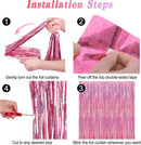 2 Pack Glitter Pink Backdrop, 3.28 FT x 7.05 FT Birthday Party Decorations, Laser Pink Fringe Curtains Foil Streamer Tinsel, Pink Curtains Photo Backdrop Happy Birthday Valentines Day Backdrop | 2 PCS — 2