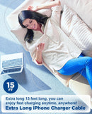 15 FT iPhone Charger Cord Extra Long, [Apple MFi Certified] Lightning Cable 5M, 2.4A Long iPhone Charger Cable Fast Charging Cable 15 Foot for iPhone 14/14pro/13/12/11/11Pro/X/XR/XS Max/8-White 5
