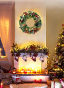24 Inch Prelit Christmas Wreath for Front Door, Battery Operated LED Christmas Wreath with Pine Needles Branches Hari Leaves Red Berry Pine Cones, Lighted Wreath Wall Windows Decoration — 7