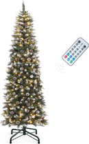 YITAHOME 6FT Prelit Green Pencil Christmas Tree w/Remote & Pine Cones Decor — 1