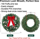 24" Prelit Christmas Wreath with Timer, 50 Colorful LED - Waterproof Battery Operated Christmas Door Wreath with Bowknot Pinecone White Berries and Wreath Hanger for Christmas Decorations — 3