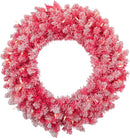 Pre-Lit Flocked Pink Artificial Christmas Wreath - 24"- Clear Lights — 1