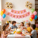 Happy Birthday Banner Sign Bunting Hanging Decorations with 8Pcs Shiny Gold Balloons Birthday Party Sign Decor for Party Supplies(Purple) | Pink — 3