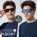 Polarized Fit Over Glasses Sunglasses for Men Women Driving Square Wrap Around Shades UV Protection Sun Eyewear PT2006 | 2pcs(black/Gray+black/Mirrorblue) | 62 Millimeters — 2