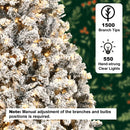 POWERSTONE 9 Ft Snow Flocked Christmas Tree, Prelit Artificial Xmas Tree with 1500 Branch Tips and 550 Warm White Lights, Metal Hinges and Base, for Home Office Party Decorations — 2