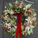 24 Inch Pre-Lit Christmas Wreath for Front Door，Christmas Door Wreath with LED Lights, Velvet Bow, Gold Balls and Berries, Lighted Christmas Wreath Winter Decorative for Window Hall Outdoor — 1