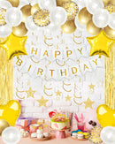 Golden Happy Birthday Party Decorations with Banner Balloons for Men Boys | White Gold — 5
