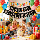 Happy Birthday Banner Sign Bunting Hanging Decorations with 8Pcs Shiny Gold Balloons Birthday Party Sign Decor for Party Supplies(Black) — 3