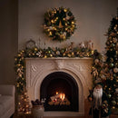 DecorbyHannah 24" Pre-Lit Christmas Wreath for Front Door with Lights, Large Green Gold Lighted Christmas Wreaths for Window with Bow Ornaments, Battery Operated Outdoor Winter Xmas Wreath Decor — 5