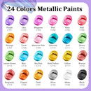 Caliart Metallic Acrylic Paint Set 24 Colors 2oz with 12 Painting Brushes | 2 Fl Oz (Pack of 24) — 2