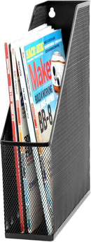 U Brands Magazine File Holder, Desk Organizer, Black Mesh Steel Finish, 12.5" D x 3" W x 9.8" H — 2