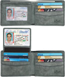 HIMI Wallet for Men-Genuine Leather RFID Blocking Bifold Stylish Wallet With 2 ID Window - Gray Green - Vintage Style — 1