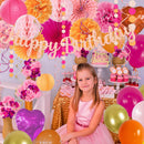Hot-Pink Orange Birthday Decoration for Women Girl, Fall Peach Burnt-Orange Gold Balloon Décor-Happy Banner, Streamers Lanterns Honeycomb, Tissue Flowers Pom Poms Fan, Boho Sunset Autumn Party Décor — 5