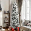 SHareconn 6ft Prelit Snow Flocked Artificial Hinged Slim Pencil Christmas Tree with Warm White Lights, Flocked Pencil Spruce Tree, Perfect Decoration Choice for Xmas Holiday, 6 FT, Flocked Green — 6