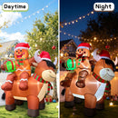 5.8FT Christmas Inflatable Highland Cow, Cute Blow Up Highland Cow with Santa Hat, Playful Gingerbread Man Holding Gift Box Riding on Cow Back for Indoor Outdoor Yard Lawn Garden Holiday Party Decor — 4
