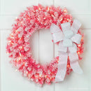 Pre-Lit Flocked Pink Artificial Christmas Wreath - 24"- Clear Lights — 3