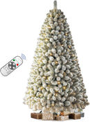 7.5 FT Pre-lit Snow Flocked Christmas Tree Spruce with Remote Control, 350 Warm White Multi-Color Changing LED Lights, Artificial Hinged/Feel Real/Realistic for Home, Dual Color LED — 8