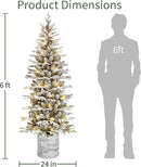Puleo International 6ft Pre-Lit Potted Flocked Pencil Christmas Tree — 3