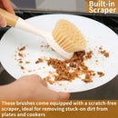 2 Pack Kitchen Dish Brush Bamboo Handle Dish Scrubber Built-in Scraper — 5
