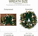 DecorbyHannah 24" Pre-Lit Christmas Wreath for Front Door with Lights, Large Green Gold Lighted Christmas Wreaths for Window with Bow Ornaments, Battery Operated Outdoor Winter Xmas Wreath Decor — 1