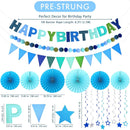 CANREVEL 17 PCS Pre-Strung 3D Blue Happy Birthday Banner, Blue Streamers | Blue + Streamers — 2