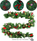 MorTime 9 FT LED Christmas Garland with Pinecones Red Berries Bows Christmas Balls Candies, Multi-Function Christmas Garland with 50 Warm White LED Lights, 180 Branch Tips — 4