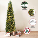 Okicoler Pre-Lit Pencil Artificial Holiday Slim Christmas Tree with Warm Lights and Metal Base Stand for Home, Office, Party Decoration,Green (7.5ft) — 2
