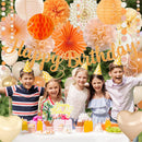 Orange-Peach Fall Boho Birthday Party Decorations - 62pcs Happy Birthday Banner, Beige Rustic Paper Lanterns, Streamers, Tissue Pom Poms, Burnt Orange Apricot Party Balloons, Fall Backdrop Decor | Orange Beige White — 2