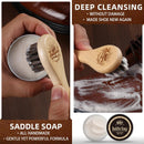 11 PCS Leather Care Kit - Horsehair Brushes,Saddle Soap,Waterproofing Wax,Mink Oil Conditioner,Polishing Cloth,Microfiber cloth,Boot Shoe Shine Cleaning Kit Gift for Men Cowboy Husband Dad — 3