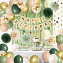 Sage Green Birthday Decorations Olive Green Happy Birthday Party Decorations Nude Retro Gold Balloon Banner Paper Pom Poms Greenery Neutral Rustic Décor Supplies Baby Girls Women — 6