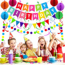 Fecedy Happy Birthday Banner With Colorful Paper Flag Bunting Paper Circle Confetti Garland Swirl Streamers Honeycomb ball for Birthday Party Decorations — 7