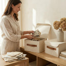Decorative Linen Storage Boxes with Lids - Spacious Set of 2 Organizer Bins — 3
