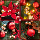 Christmas Wreaths for Front Door- 24 Inch Outdoor Prelit Christmas Door Wreath with Lights, Lighted Xmas Wreath with Poinsettia Flowers,Red Berries,Golden Ball- Home Christmas Decorations — 4