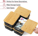BAMBOO LAND- Plastic Storage Baskets with Bamboo Lid, 6 pcs, Black Small Pantry Storage Baskets with Lids — 4
