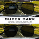Aviator Sunglasses for Women Men Polarized Retro Square Pilot Shades | Super Dark Black | Polarized Category 4 Lens — 3