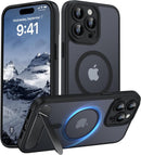 Magnetic Compatible with iPhone 15 Pro Max Case, [Built-in Kickstand][Full Camera Protection][Compatible with MagSafe][Anti-Fingerprint] Shockproof Phone Case for iPhone 15 Pro Max 6.7",Black — 1