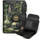 Icycay Cat Small Wallet Women RFID Blocking Bifold Cute Credit Card Holder - Goth Skull Plant — 1