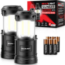 GearLight Camping Lantern - 2 Portable LED Battery Powered Lantern with Magnetic Base and Foldable Hook for Emergency Use or Campsites, Essential Hurricane Survival Kit with Batteries - Black | Black (Battery Powered) — 1