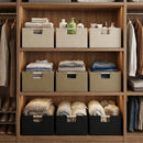Foldable Fabric Storage Baskets Set of 2 for Shelves, Linen Decorative Storage Bins with Wooden Handles, Small Organizer Cubes for Closet, Rectangle Canvas Boxes for Organizing, Decor (Beige 2 Pack) — 5