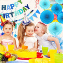 CANREVEL 17 PCS Pre-Strung 3D Blue Happy Birthday Banner, Blue Streamers | Blue + Streamers — 7