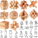 34 Pcs Metal Brain Teaser Puzzles for Kids Adult 3D Wooden Mind Games Puzzle Cube Wooden Brain Games Block Metal Wire Unlock Interlock Game Educational Logic Mind Desktop Toys — 1