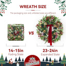24 Inch Pre-Lit Christmas Wreath for Front Door，Christmas Door Wreath with LED Lights, Velvet Bow, Gold Balls and Berries, Lighted Christmas Wreath Winter Decorative for Window Hall Outdoor — 5
