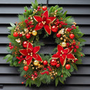 Christmas Wreaths for Front Door- 24 Inch Outdoor Prelit Christmas Door Wreath with Lights, Lighted Xmas Wreath with Poinsettia Flowers,Red Berries,Golden Ball- Home Christmas Decorations — 1